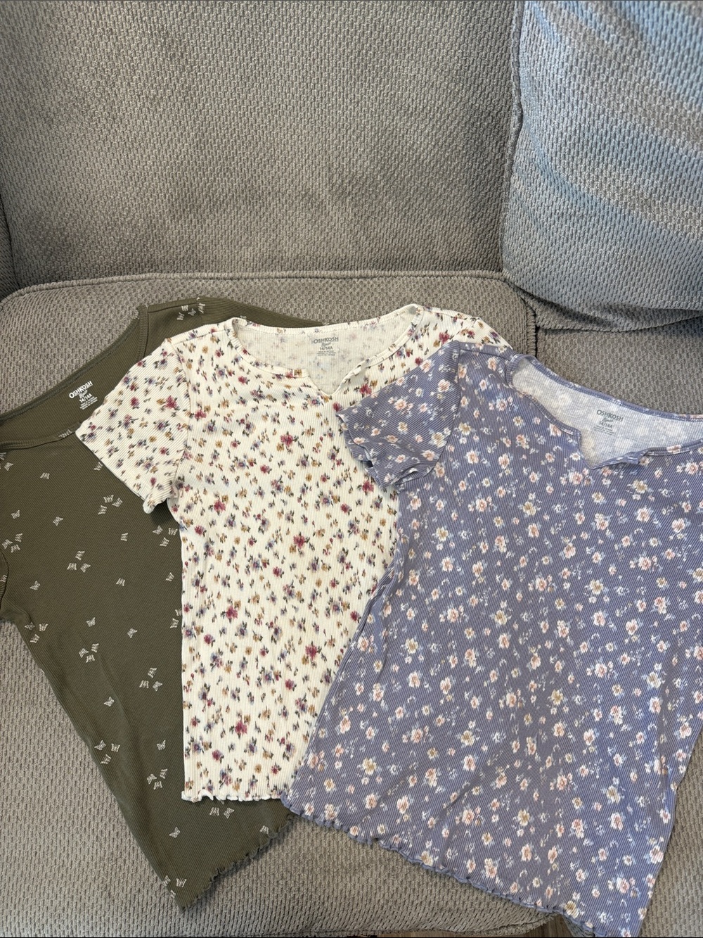 OshKosh B'gosh Floral Short Sleeve Tee Trio - Blue, Cream, Olive